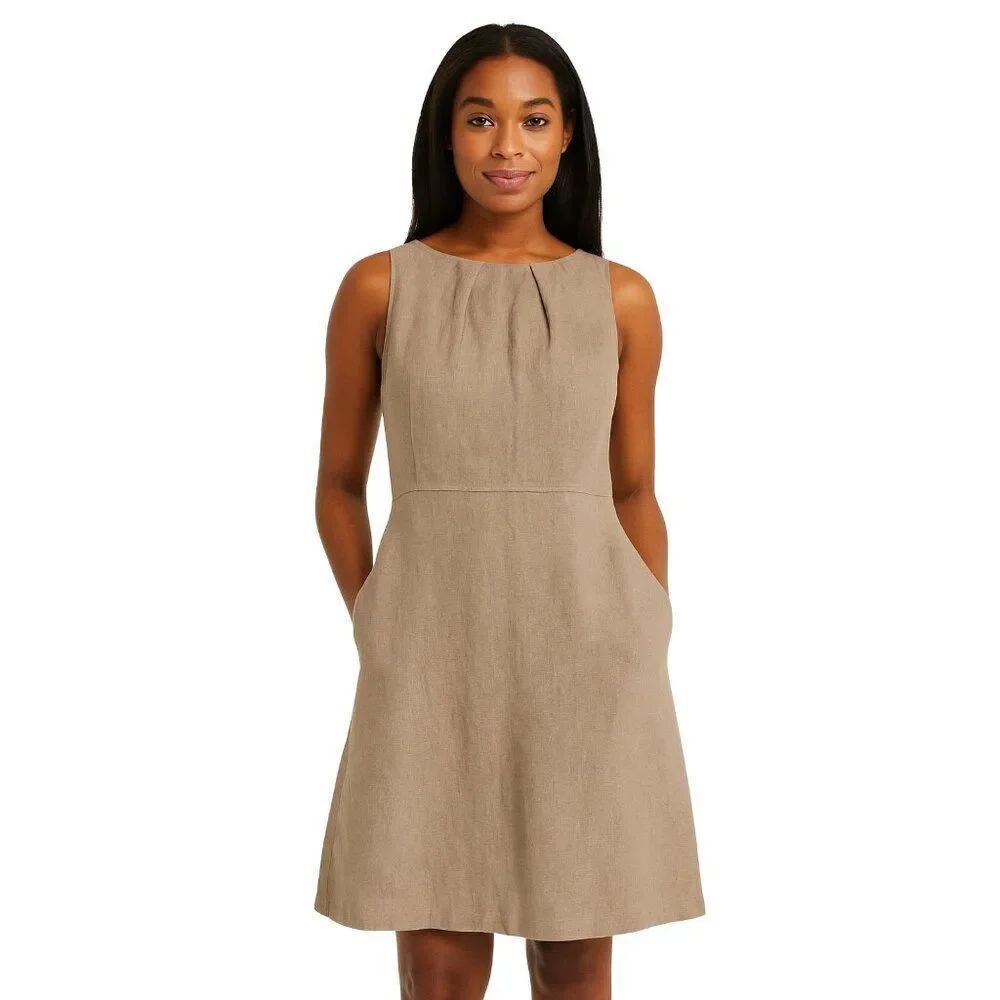 NWT Elle Tahari Taupe Linen Sleeveless Dress